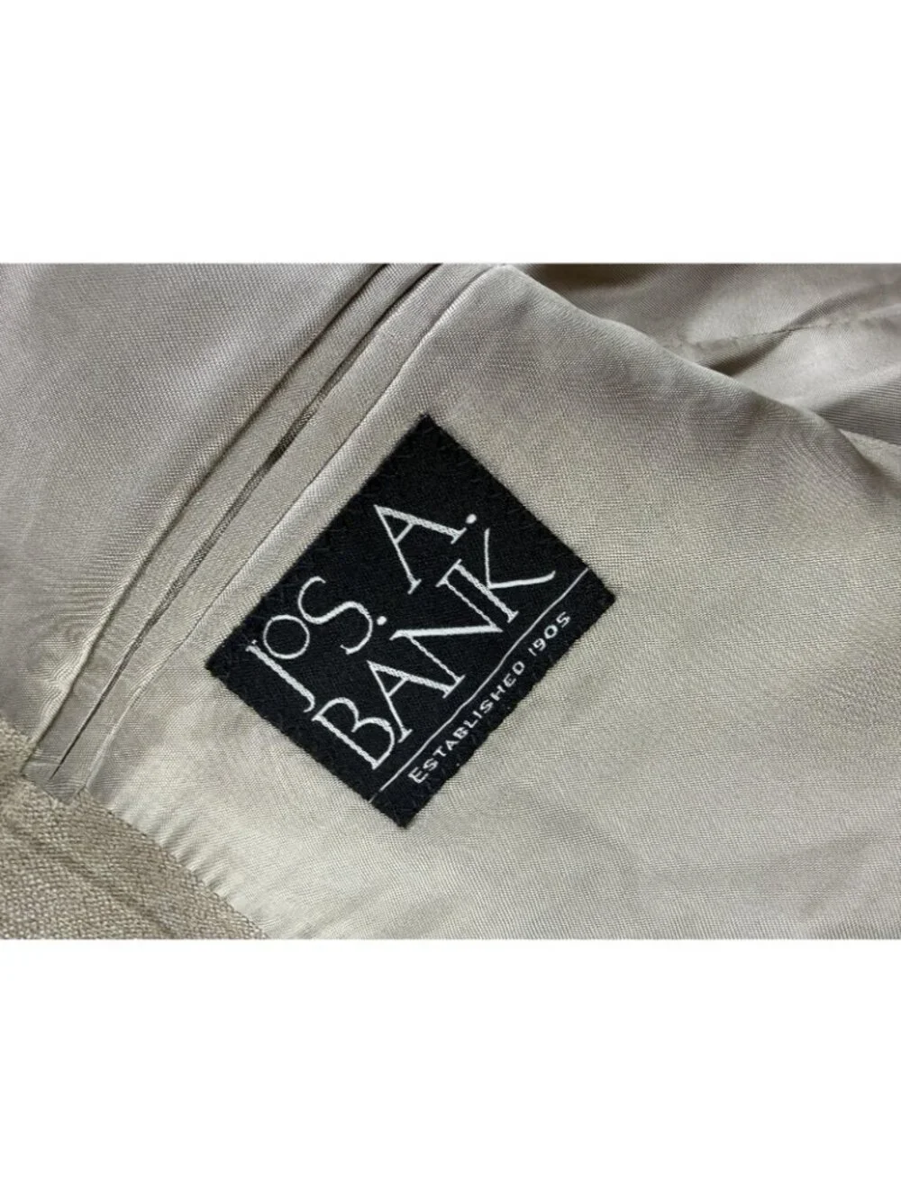 Jos A Bank Blazer Mens 39R Beige Windowpane Silk Wool Tweed Sport Coat Jacket